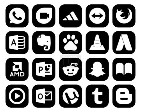 Ilustración de 20 Paquete de iconos de redes sociales incluyendo ibooks. reddit. baidu. powerpoint. adwords - Imagen libre de derechos