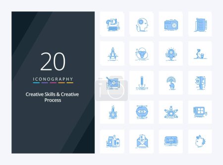 Téléchargez les illustrations : 20 Compétences créatives et processus créatif icône de couleur bleue pour la présentation - en licence libre de droit