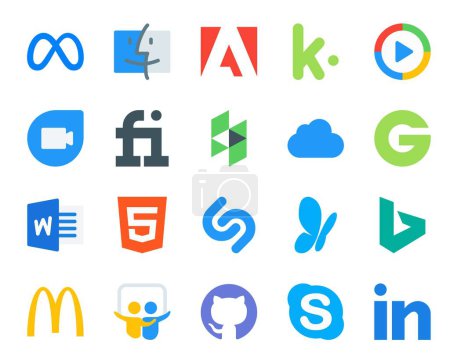 Ilustración de 20 Paquete de iconos de redes sociales incluyendo mcdonalds. msn. fiverr. shazam. palabra - Imagen libre de derechos