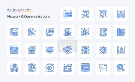Téléchargez les illustrations : 25 Pack icône Réseau et Communications Bleu - en licence libre de droit