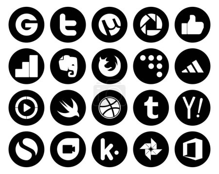 Téléchargez les illustrations : 20 Pack d'icônes pour les médias sociaux Y compris yahoo. dribbble. firefox. Vite ! lecteur multimédia windows - en licence libre de droit