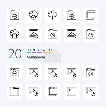 Ilustración de 20 Icono de línea multimedia Paquete como subir imágenes sincronización pestañas aplicación - Imagen libre de derechos