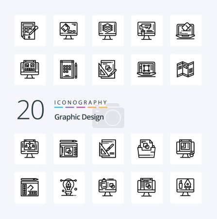 Illustration for 20 Graphic Design Line icon Pack like web designing  presentation  folder document folder - Royalty Free Image