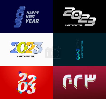 Téléchargez les illustrations : Grande collection de 2023 Happy New Year symboles. Couverture du journal des affaires pour 2023 avec souhaits - en licence libre de droit