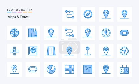 Illustration for 25 Maps  Travel Blue icon pack - Royalty Free Image