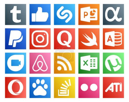 Téléchargez les illustrations : 20 Pack d'icônes pour les médias sociaux incluant baidu. utorrent. question. Excellente. air bnb - en licence libre de droit