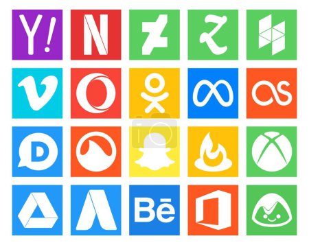 Ilustración de 20 Paquete de iconos de redes sociales que incluye xbox. snapchat. ópera. grooveshark. lastfm - Imagen libre de derechos