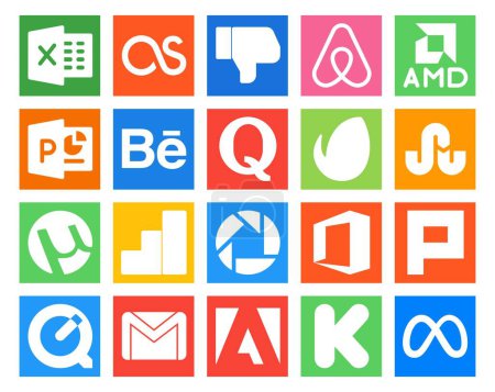 Ilustración de 20 Paquete de iconos de redes sociales incluyendo gmail. plurk. pregunta. oficina. análisis de Google - Imagen libre de derechos