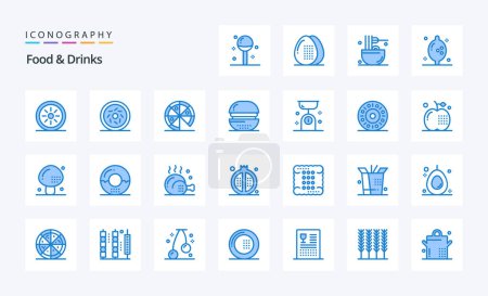 Téléchargez les illustrations : 25 Boissons alimentaires Emballage icône bleue - en licence libre de droit