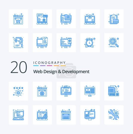 Illustration for 20 Web Design And Development Blue Color icon Pack like computer live design you tuber design - Royalty Free Image