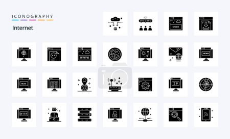 Illustration for 25 Internet Solid Glyph icon pack - Royalty Free Image