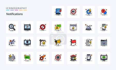 Ilustración de 25 Notificaciones Línea llena icono de estilo pack - Imagen libre de derechos