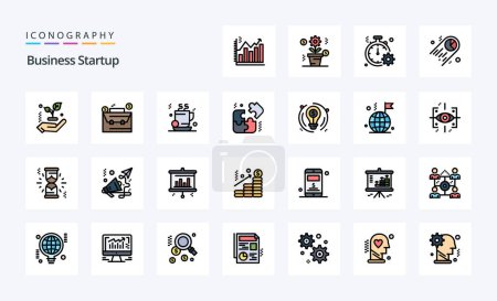 Téléchargez les illustrations : Pack d'icônes 25 Business Startup Line Filled Style - en licence libre de droit