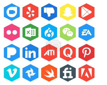 Ilustración de 20 Paquete de iconos de redes sociales incluyendo quora. linkedin. drupal. pandora. ea - Imagen libre de derechos