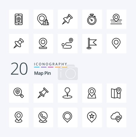 Illustration for 20 Map Pin Line icon Pack like location pin building navigation compass - Royalty Free Image