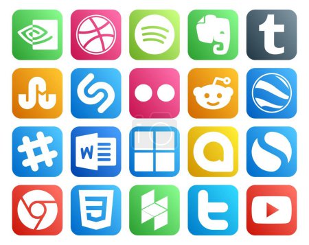 Ilustración de 20 Paquete de iconos de redes sociales Incluyendo css. simple. reddit. google allo. palabra - Imagen libre de derechos