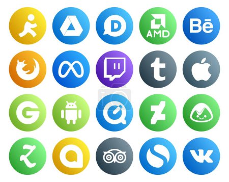 Ilustración de 20 Paquete de iconos de redes sociales incluyendo zootool. deviantart. facebook. tiempo rápido. groupon - Imagen libre de derechos