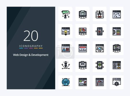 Illustration for 20 Web Design And Development line Filled icon for presentation - Royalty Free Image