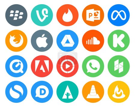 Ilustración de 20 Paquete de iconos de redes sociales Incluyendo video. adobe. manzana. tiempo rápido. música - Imagen libre de derechos