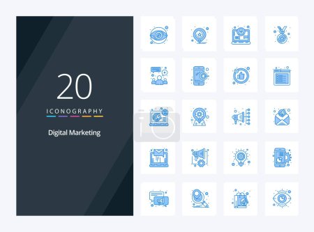 Ilustración de 20 Icono de color azul de marketing digital para presentación - Imagen libre de derechos