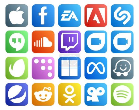 Illustration for 20 Social Media Icon Pack Including facebook. delicious. soundcloud. coderwall. google duo - Royalty Free Image