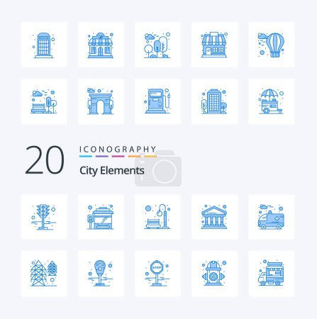 Illustration for 20 City Elements Blue Color icon Pack like ambulance finance bench city light - Royalty Free Image