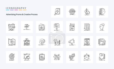 Ilustración de 25 Promoción publicitaria y paquete de iconos de línea de proceso creativo - Imagen libre de derechos