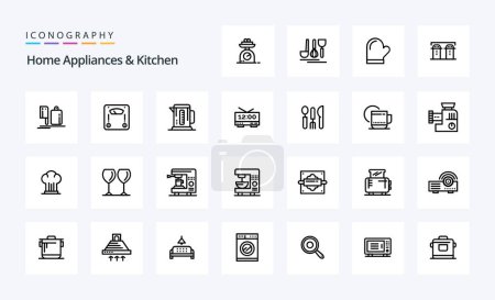 Ilustración de 25 electrodomésticos y paquete de iconos de línea de cocina - Imagen libre de derechos