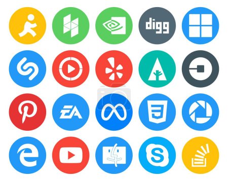 Illustration for 20 Social Media Icon Pack Including meta. ea. yelp. electronics arts. driver - Royalty Free Image