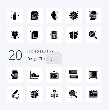 Téléchargez les illustrations : 20 Design Pensée Icône Glyphe solide Pack comme vue grille message galerie chat - en licence libre de droit