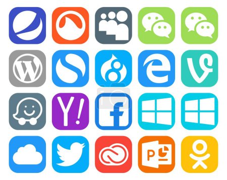 Illustration for 20 Social Media Icon Pack Including twitter. windows. drupal. facebook. yahoo - Royalty Free Image