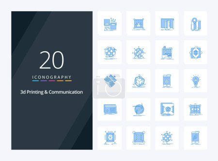 Téléchargez les illustrations : 20 3d Impression et communication Icône de couleur bleue pour la présentation - en licence libre de droit