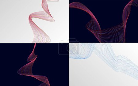 Téléchargez les illustrations : Ensemble de 4 décors vectoriels avec motifs d'ondes géométriques - en licence libre de droit
