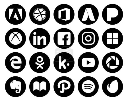 Ilustración de 20 Paquete de iconos de redes sociales incluyendo ibooks. picasa. instagram. Vídeo. Kik. - Imagen libre de derechos