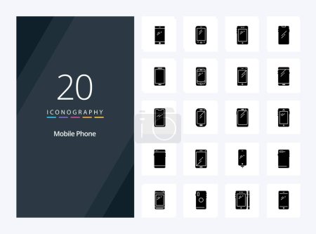 Téléchargez les illustrations : 20 Icône Glyphe solide pour téléphone portable pour la présentation - en licence libre de droit