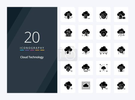 Téléchargez les illustrations : 20 Cloud Technology Solid Glyph icône pour la présentation - en licence libre de droit
