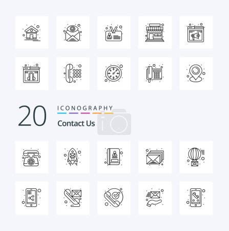 Illustration for 20 Contact Us Line icon Pack like receive email address envelop inbox - Royalty Free Image