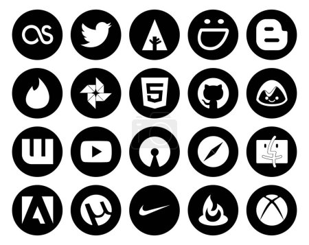 Ilustración de 20 Paquete de iconos de redes sociales Incluyendo buscador. safari. html. código abierto. youtube - Imagen libre de derechos
