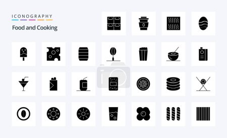 Téléchargez les illustrations : Pack de 25 icônes Glyphe solide alimentaire - en licence libre de droit