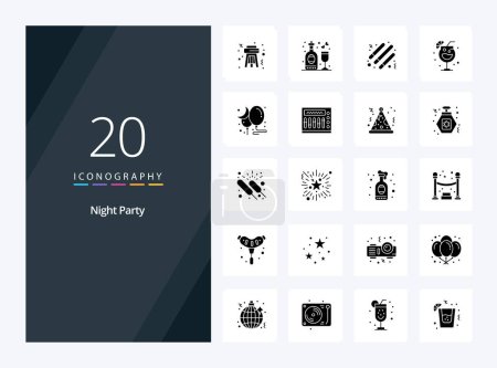 Illustration for 20 Night Party Solid Glyph icon for presentation - Royalty Free Image