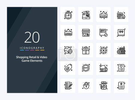 Illustration for 20 Shoping Retail And Video Game Elements Outline icon for presentation - Royalty Free Image