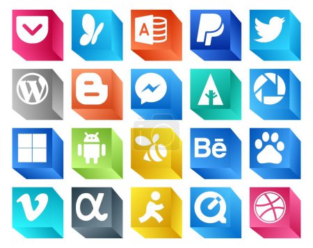 Ilustración de 20 Paquete de iconos de redes sociales Incluyendo vimeo. ¡Behance! blogger. enjambre. delicioso - Imagen libre de derechos