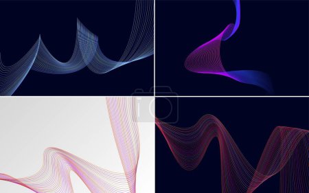 Illustration for Set of 4 geometric wave pattern background. Abstract waving line - Royalty Free Image