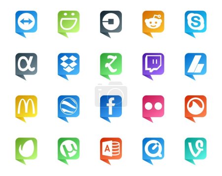 Téléchargez les illustrations : 20 Social Media Discours Bubble Style Logo comme flickr. google earth. app net. mcdonalds. adsense - en licence libre de droit