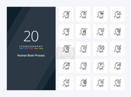 Illustration for 20 Human Brain Process Outline icon for presentation - Royalty Free Image