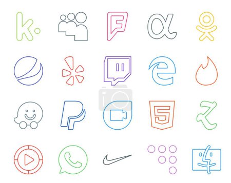 Illustration for 20 Social Media Icon Pack Including whatsapp. windows media player. edge. zootool. google duo - Royalty Free Image