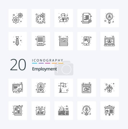 Illustration for 20 Employment Line icon Pack like presentation business flag online job online - Royalty Free Image