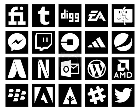 Illustration for 20 Social Media Icon Pack Including wordpress. netflix. twitch. adwords. adidas - Royalty Free Image