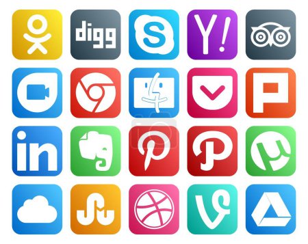 Ilustración de 20 Paquete de iconos de redes sociales Incluyendo utorrent. pinterest. google duo. evernote. plurk - Imagen libre de derechos