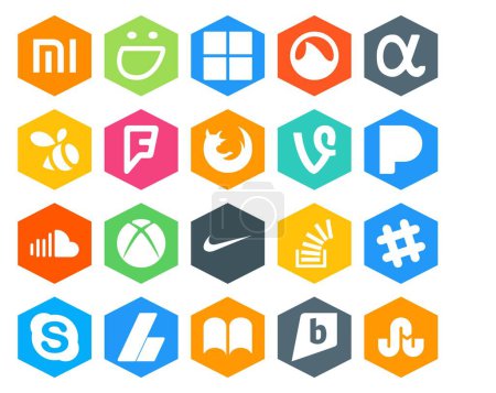 Ilustración de 20 Paquete de iconos de redes sociales Incluyendo pregunta. nike. navegador. xbox. sonido - Imagen libre de derechos